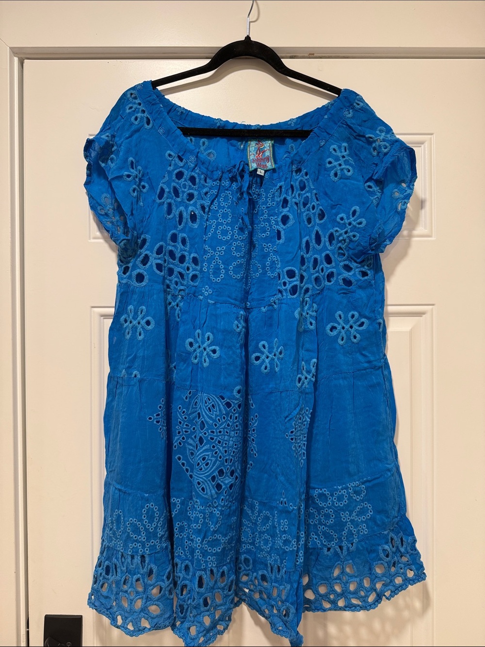 Johnny Was Cobalt Blue Eyelet Embroidered Mini Dress